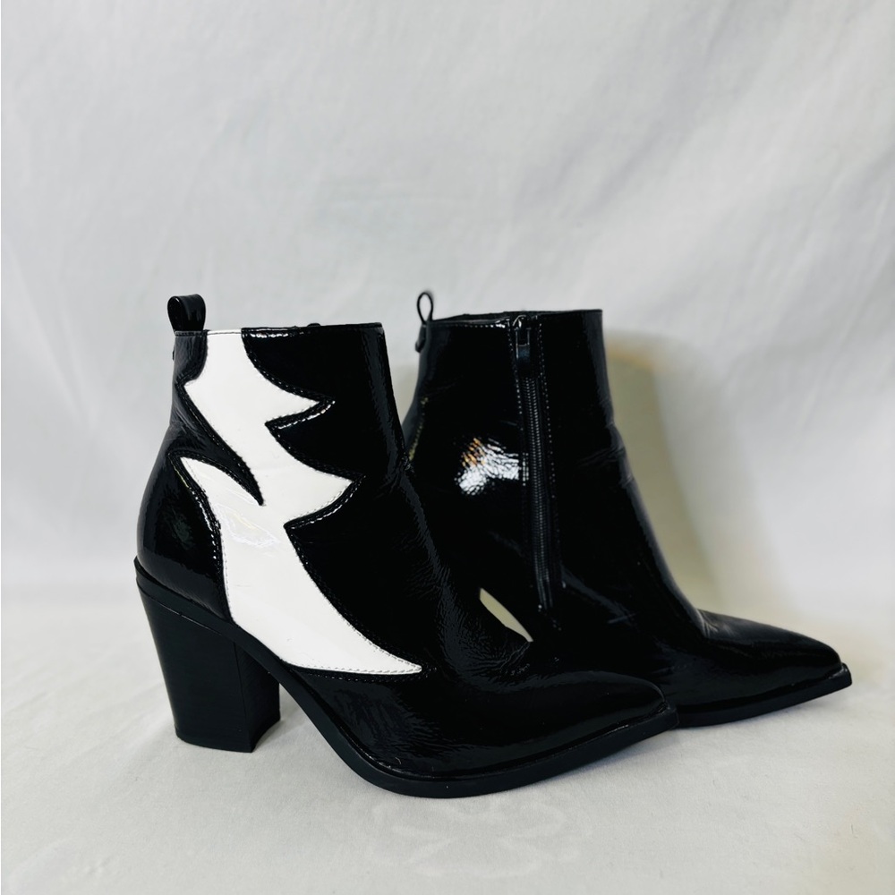 RARE Jeeini of Paris Black and White Patent Leather Heel Ankles Boots 8.5 - Picture 3 of 11